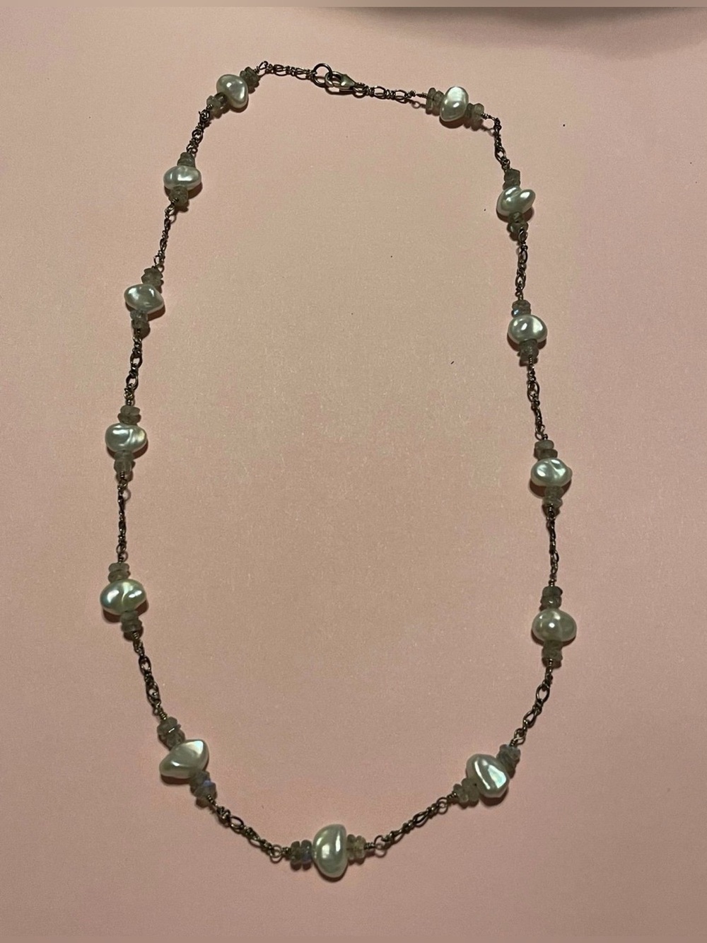 Sterling Silver Moonstone Pearl Necklace#7850 💎 SALE